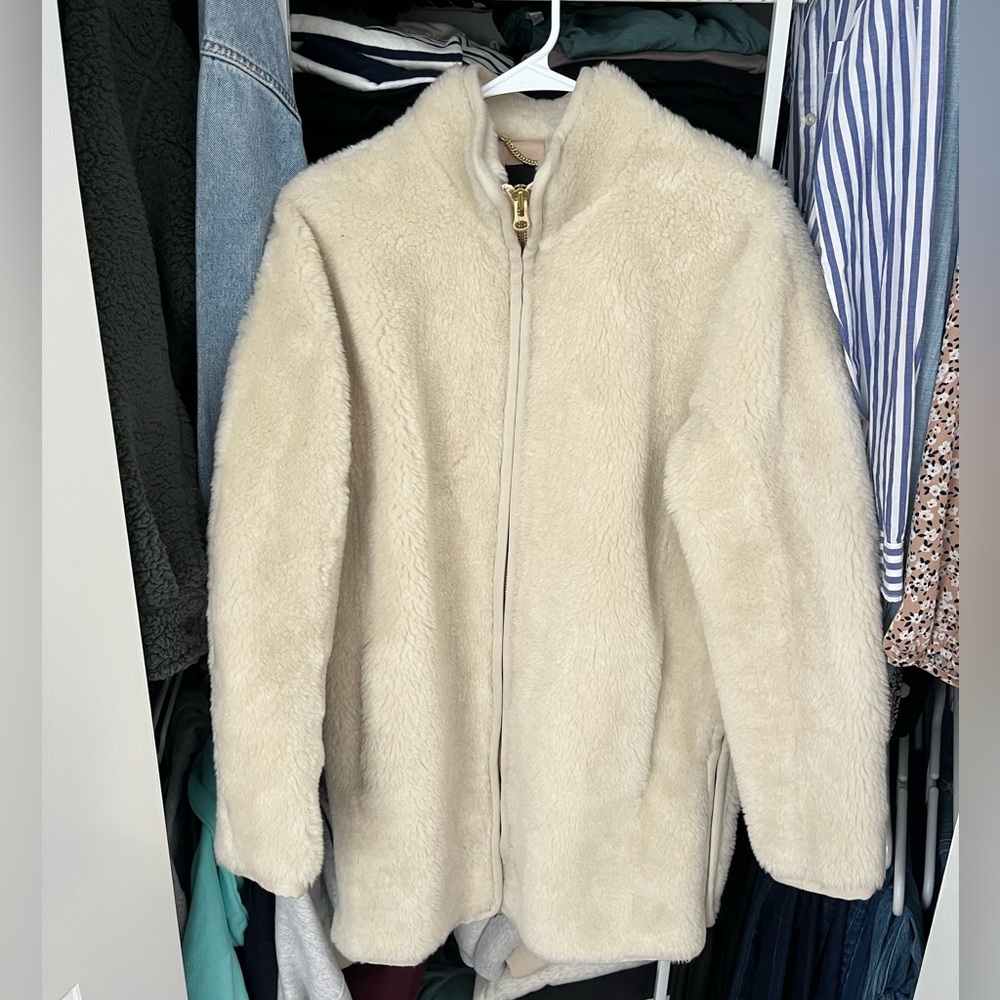 Jcrew fuzzy cream jacket. Size XS. Worn once. Like new.